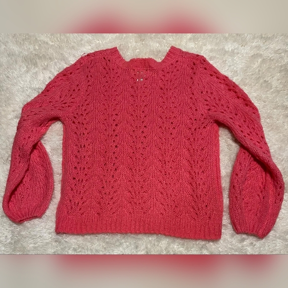FOR THE REPUBLIC Crochet Sweater With Ribbed Bottom Bubble Sleeve Pink Sz. XL - Picture 3 of 3